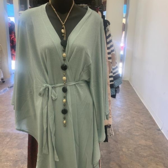 Beach Cruise Summer Vacation Cover Up Cardigan Celadon Sparkling Beachwear - Picture 3 of 5